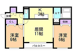 メゾンMT栄通 2LDKの間取図画像