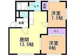 ボヌール福住2 2LDKの間取図画像