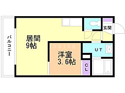 オリエントコート学園前 1LDKの間取図画像