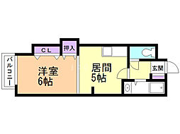 ルワズイール中の島 1DKの間取図画像