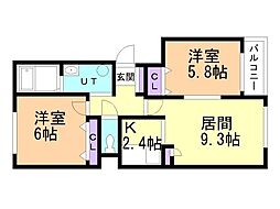 グランビレッジ公園通E 2LDKの間取図画像