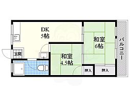 阪急京都本線 摂津市駅 徒歩27分の賃貸マンション 4階2DKの間取り