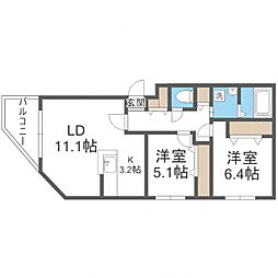 アジュールコートN5 2LDKの間取図画像
