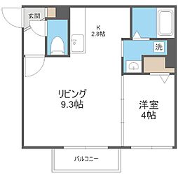 LightBell美園9条 1LDKの間取図画像