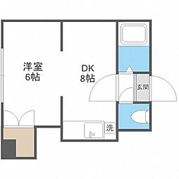 札幌市営東豊線 学園前駅 徒歩6分の賃貸マンション 2階1DKの間取り