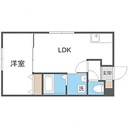 札幌市営南北線 中の島駅 徒歩1分の賃貸マンション 3階1DKの間取り