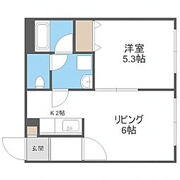 札幌市営東豊線 美園駅 徒歩6分の賃貸マンション 1階1LDKの間取り