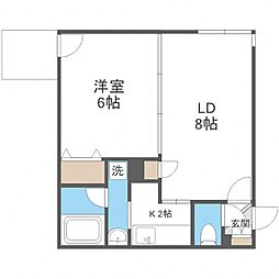 札幌市営南北線 南平岸駅 徒歩10分の賃貸マンション 2階1LDKの間取り