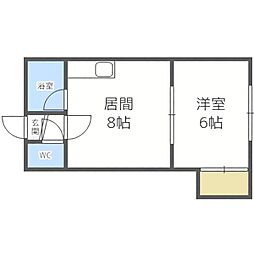 札幌市営東西線 菊水駅 徒歩13分の賃貸アパート 3階1DKの間取り