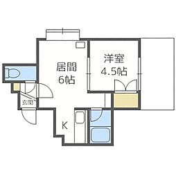 札幌市営東豊線 美園駅 徒歩4分の賃貸アパート 2階1DKの間取り