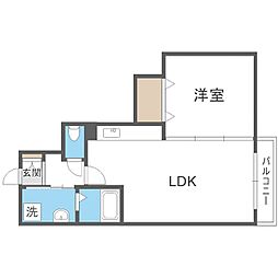 札幌市営東西線 白石駅 徒歩5分の賃貸マンション 2階1LDKの間取り