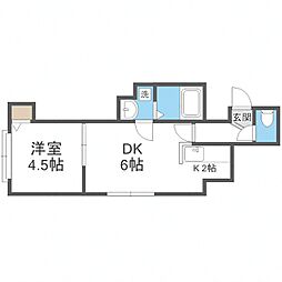 札幌市営東豊線 美園駅 徒歩4分の賃貸アパート 2階1LDKの間取り