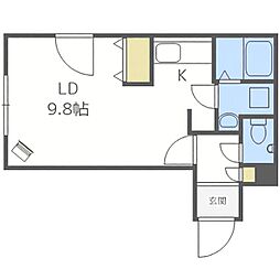 札幌市営南北線 南平岸駅 徒歩10分の賃貸マンション 4階1Kの間取り