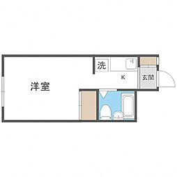 札幌市営東西線 バスセンター前駅 徒歩5分の賃貸マンション 4階ワンルームの間取り