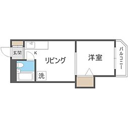札幌市営東西線 菊水駅 徒歩1分の賃貸マンション 2階1DKの間取り