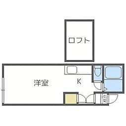 札幌市営東豊線 豊平公園駅 徒歩3分の賃貸アパート 3階ワンルームの間取り