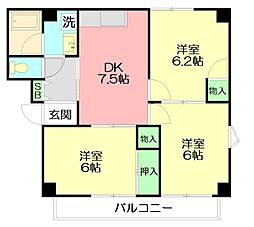 カインド不二No.3 3DKの間取図画像
