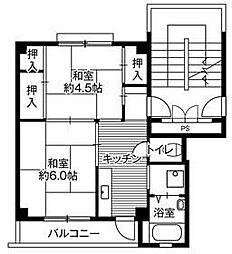 ビレッジハウス大島1号棟 2Kの間取図画像