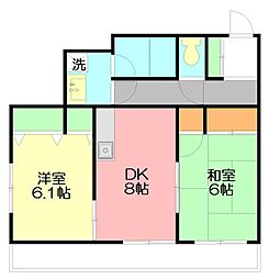 ランドシッツ平塚 2DKの間取図画像