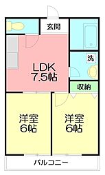 ブライティア二宮 2DKの間取図画像