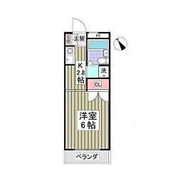パールハイツ東八幡 1Kの間取図画像