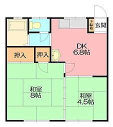 鎌田コーポ 2DKの間取図画像