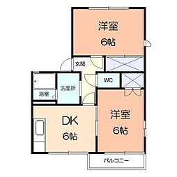 ヴィラ中川B 2DKの間取図画像