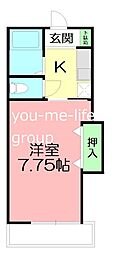 ヴィラクール 1Kの間取図画像