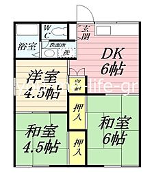添田ハイツ 2DKの間取図画像