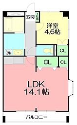 ブルースカイ平塚 1LDKの間取図画像