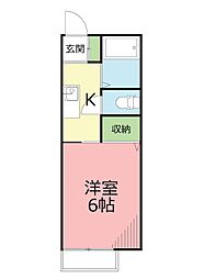 ロンディネ平塚 1階1Kの間取り