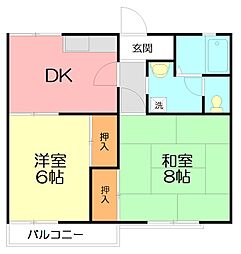 南鴨宮サニーハイツ 1階2DKの間取り