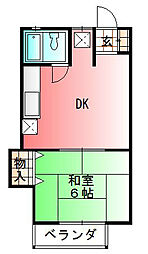 ロータスハイツ 2階1DKの間取り