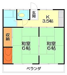 マンション西向浜 2Kの間取図画像