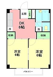 シティハイツAOKI 2DKの間取図画像