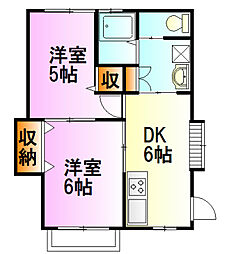 プライム秦野 2DKの間取図画像