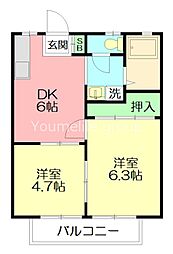 テディハイツ 2DKの間取図画像