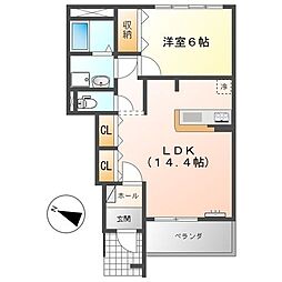 ブロード・パインA 1LDKの間取図画像