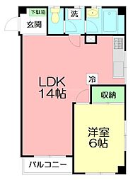 ベルハイツ平塚 1LDKの間取図画像