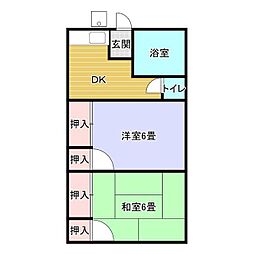 守屋アパート 2Kの間取図画像