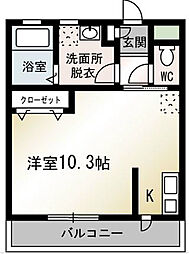 イルコンパーニョ3 1Kの間取図画像