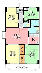 サニーヴィラ金子 3SLDKの間取図画像