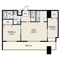 サムティ佐賀駅前Serena 9階2LDKの間取り