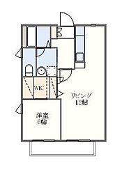 プラティーク北小路 2階1LDKの間取り