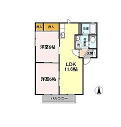 メゾンドヴェール和幸C 2LDKの間取図画像