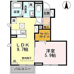 宮の杜　A棟 1階1LDKの間取り