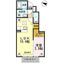 ビジュアムール　A棟 1階1LDKの間取り