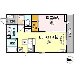 クレセント松原 1階1LDKの間取り