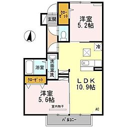 コンフォートハウス大和　B棟 1階2LDKの間取り