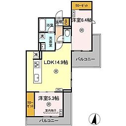 グランフォース 2階2LDKの間取り